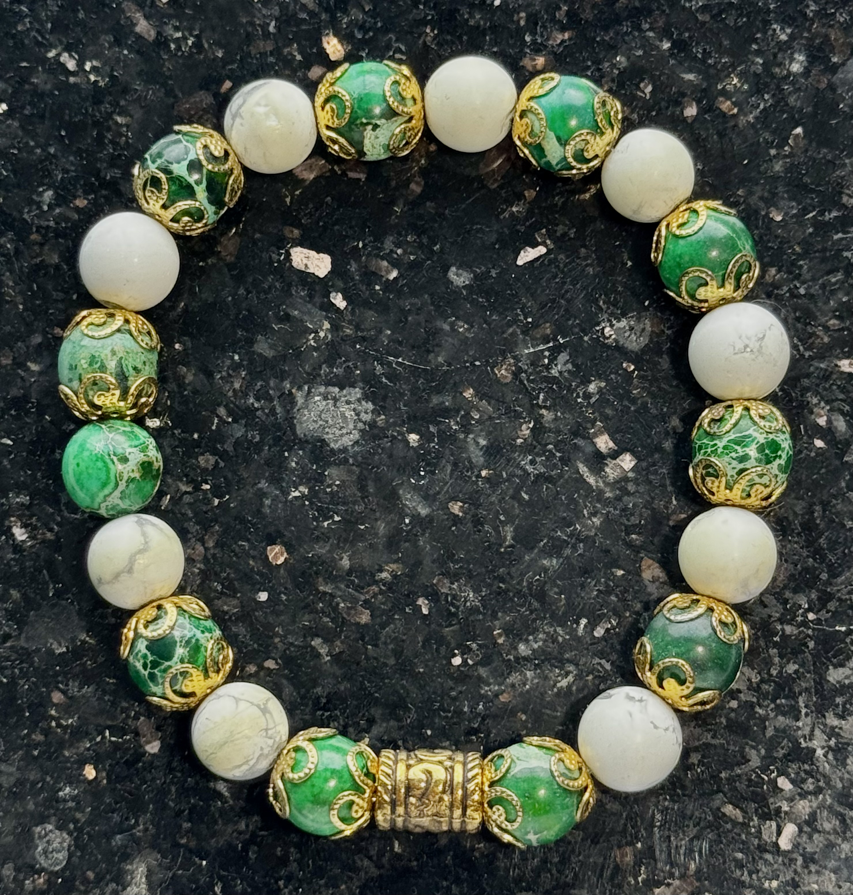 Blue gold foil glass with hexagon spacers