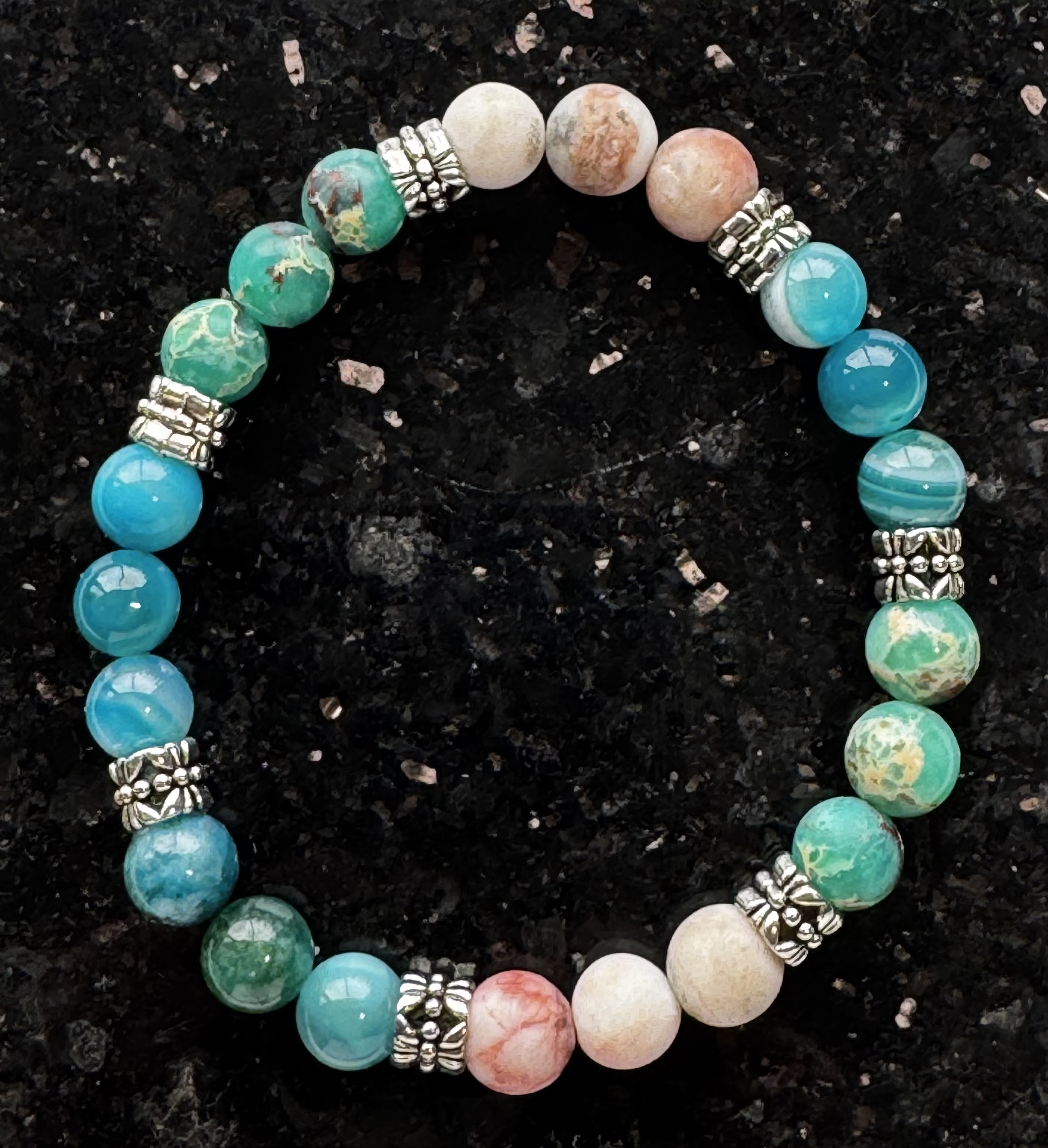 Teal and peach impression jasper bracelet
