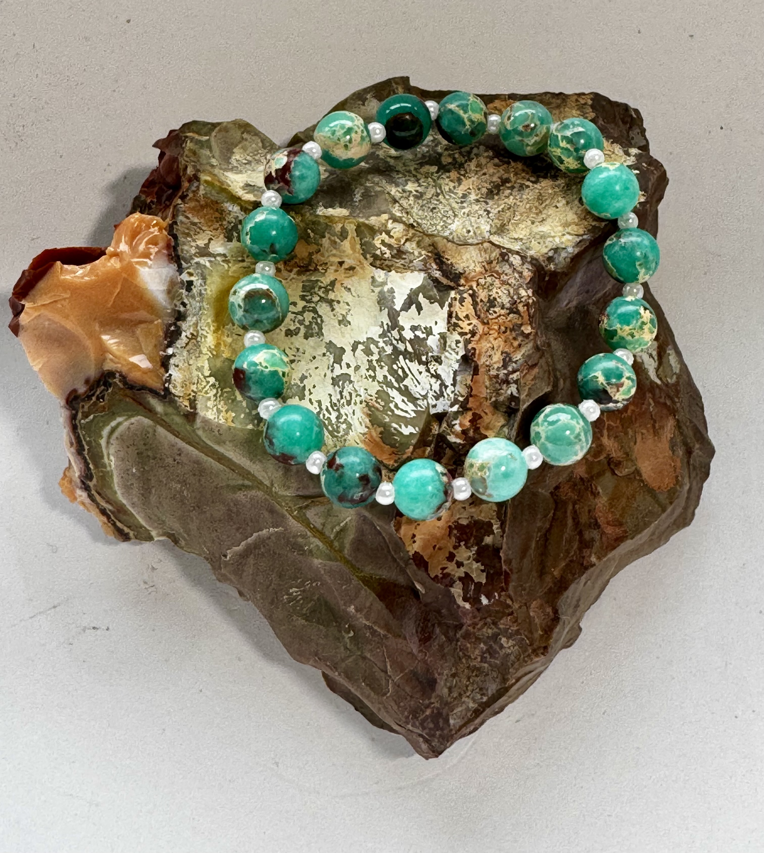 Green turquoise and pearl bracelet