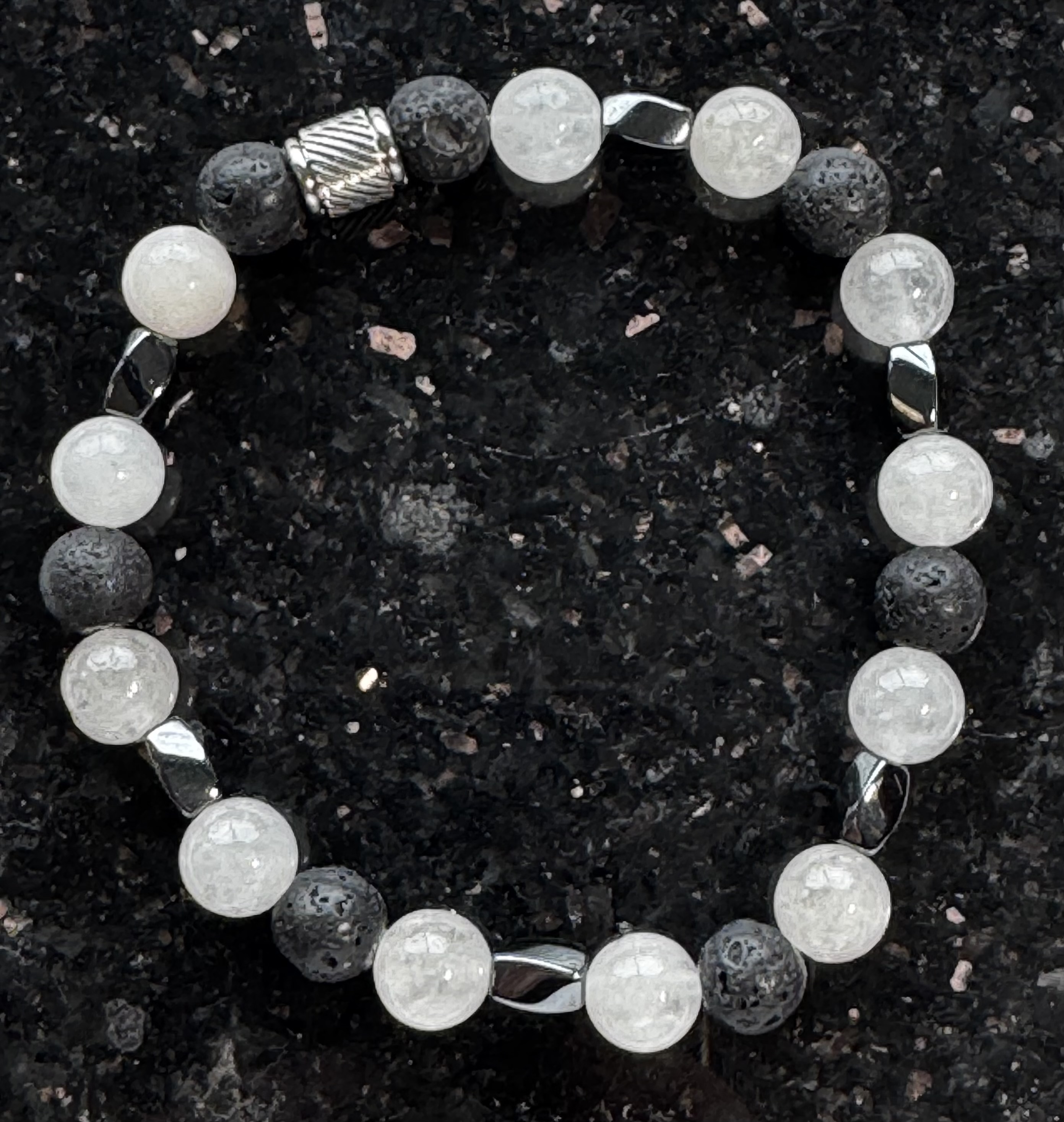 White quartz and lava stone bracelet
