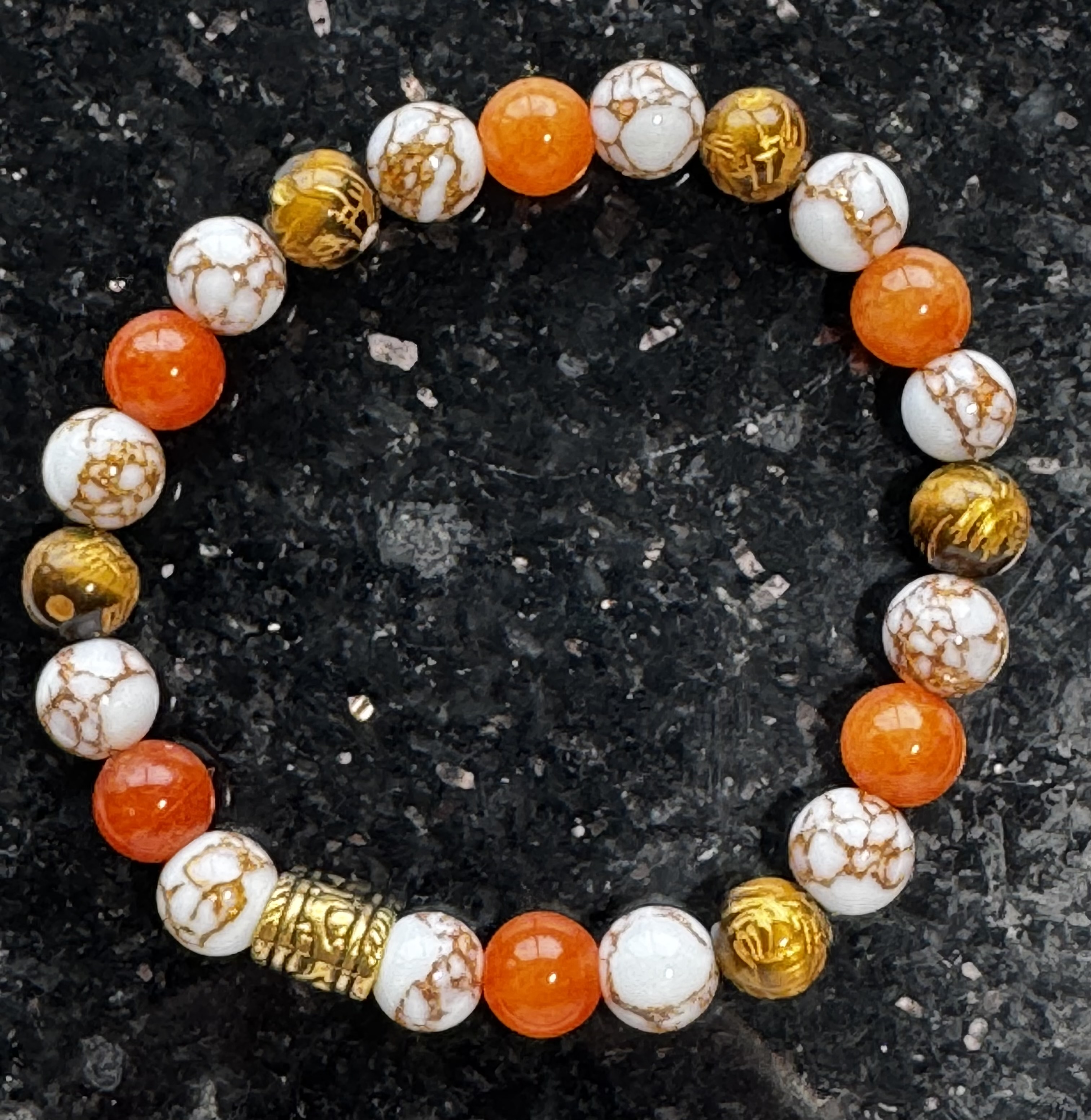 Orange and white turquoise with gold dragon beads