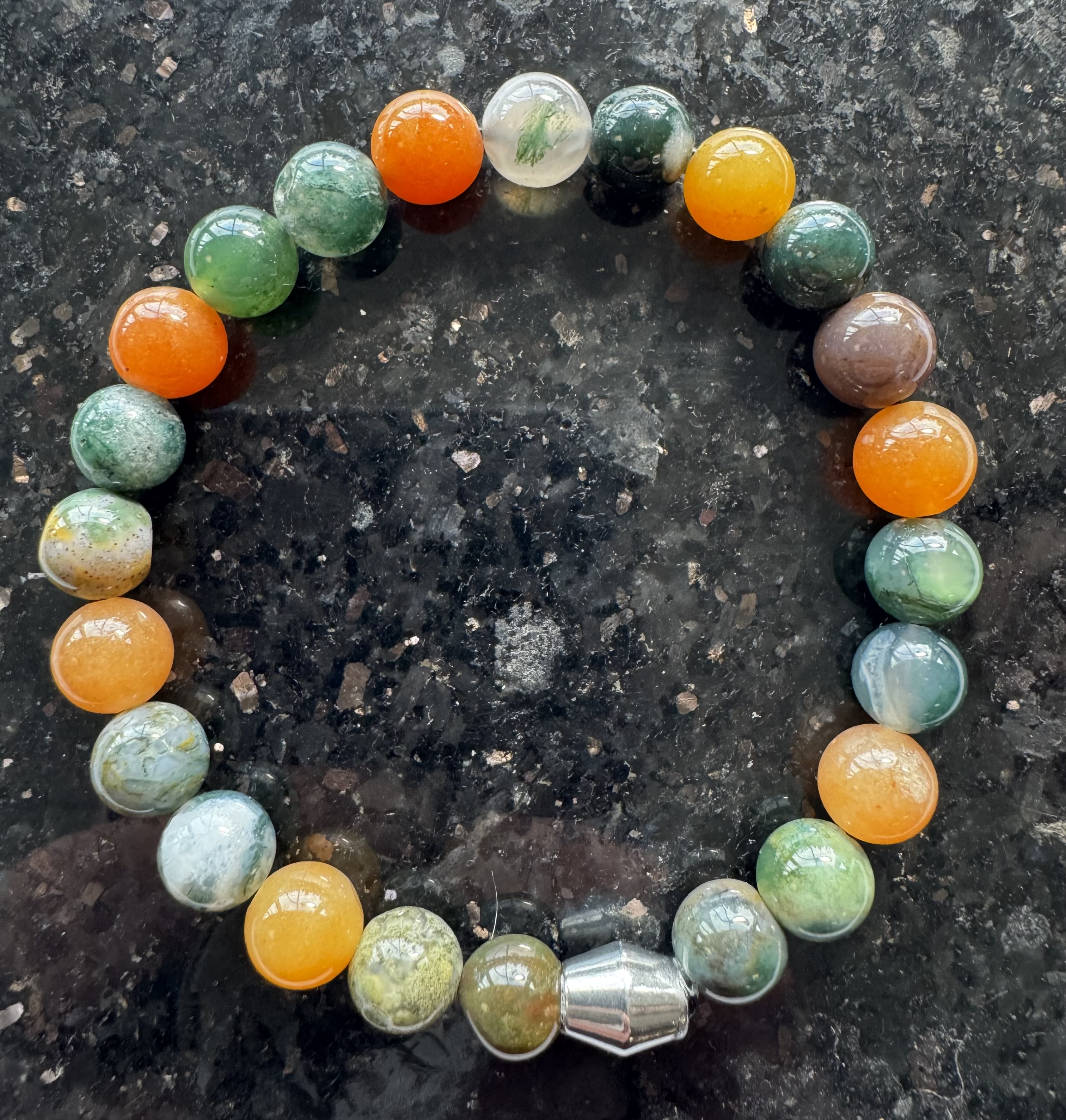 Orange jade and white turquoise bracelet