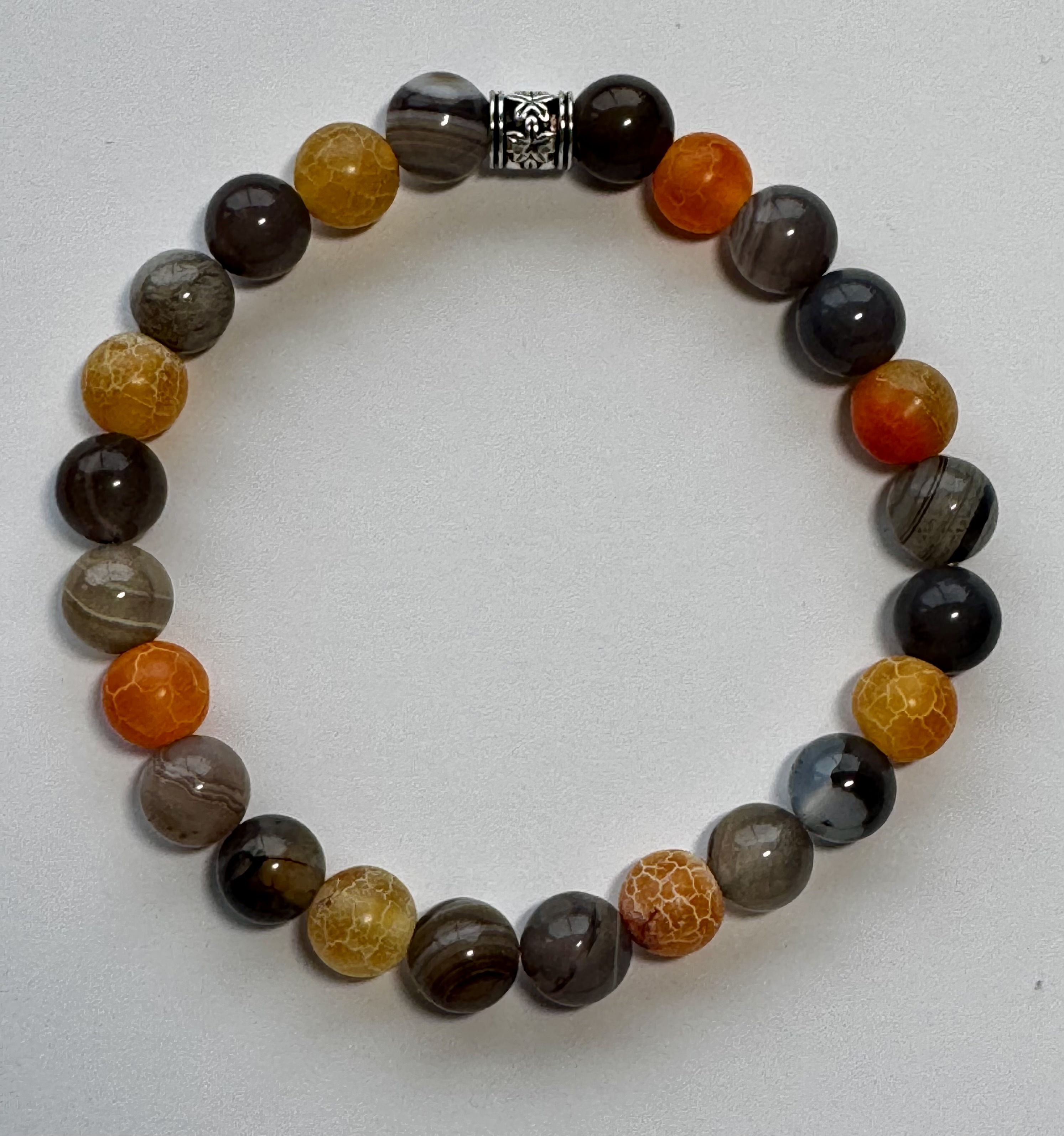 Multicolor green and orange agate bracelet